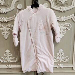 Absorba Baby Girl Velour Hooded Pramsuit Size 3 Months With Detachable Mittens